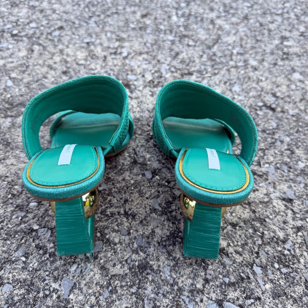 Gianni Bini Pate Palm Green Raffia Gold Ball Heel Slide Sandals Womens 8.5M - Picture 3 of 8